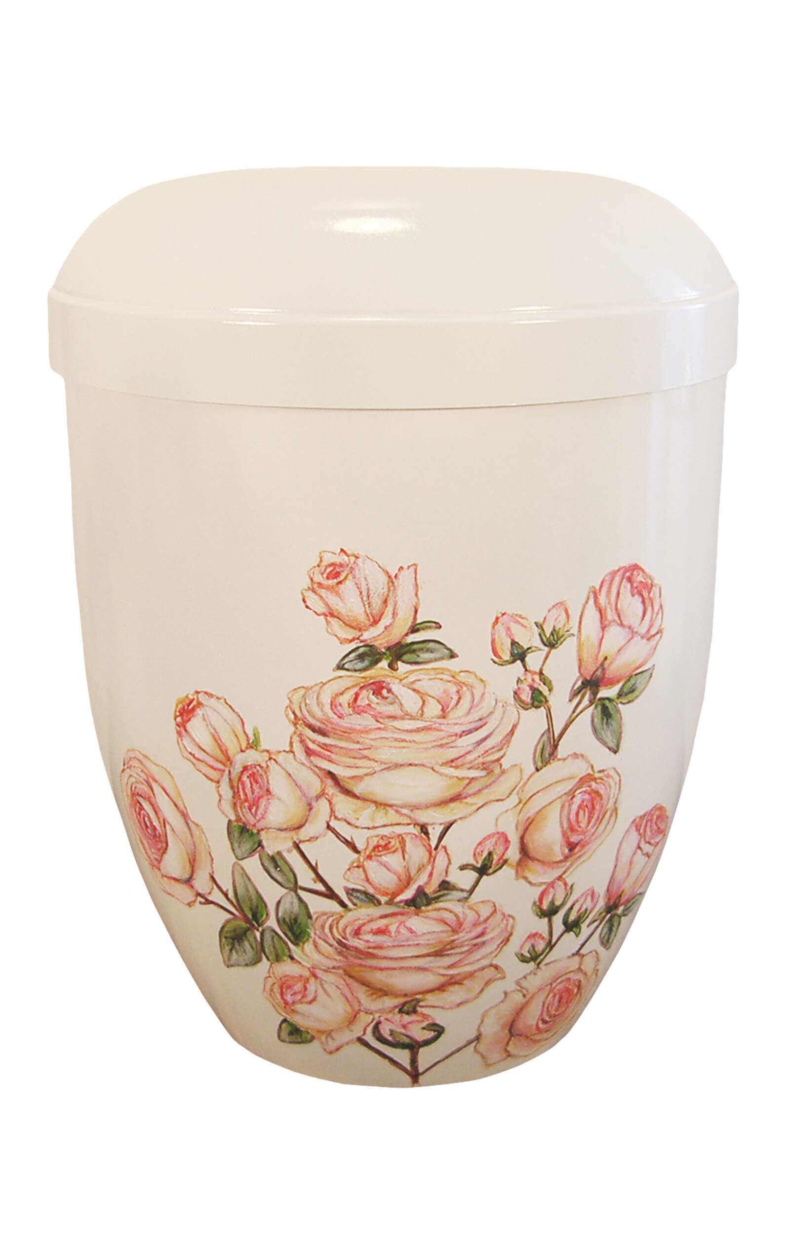 Pearly White Rose Urn with stunning artwork