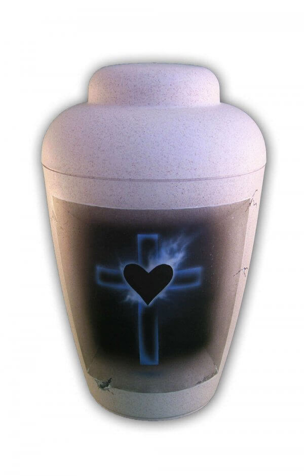 en BAW1309 biodigradable urn airbrush cross blue heart black white funeral urns on sale