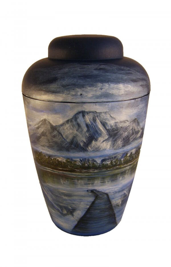 en BB1403 artist blue mountain lake alps bridge funeral urn for human ashes