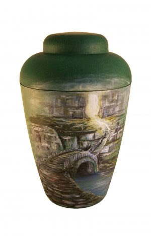 en BG1405 Artist urn green bridge to afterworld hand painted funeral urn for human ashes