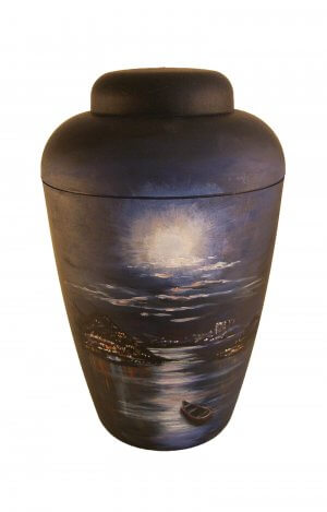 en BS1404 funeral urns on sale black hand painted artist urn city at night