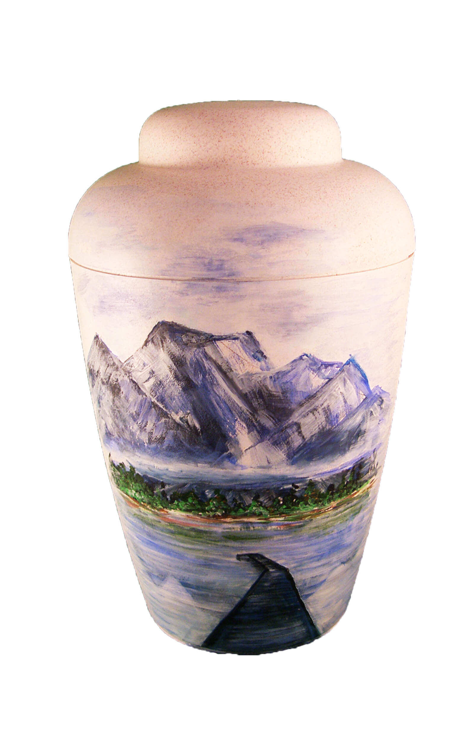 en BW1403 biodigradable urn white hand painted alps forest funeral urns for human ashes