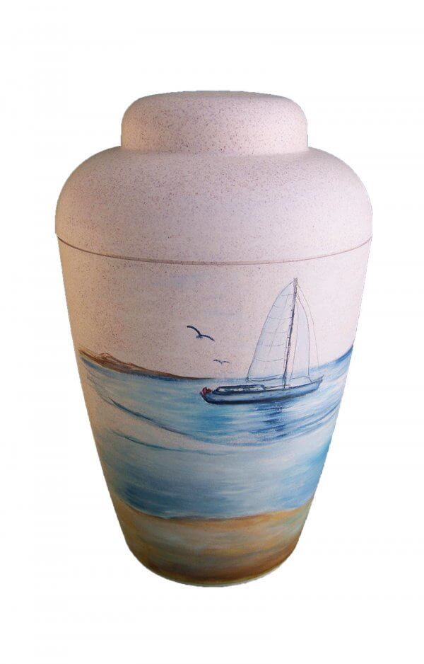 En Bw1504 Biodigradable Urn Sea Sailing Boat White Funeral Urns For Human Ashes