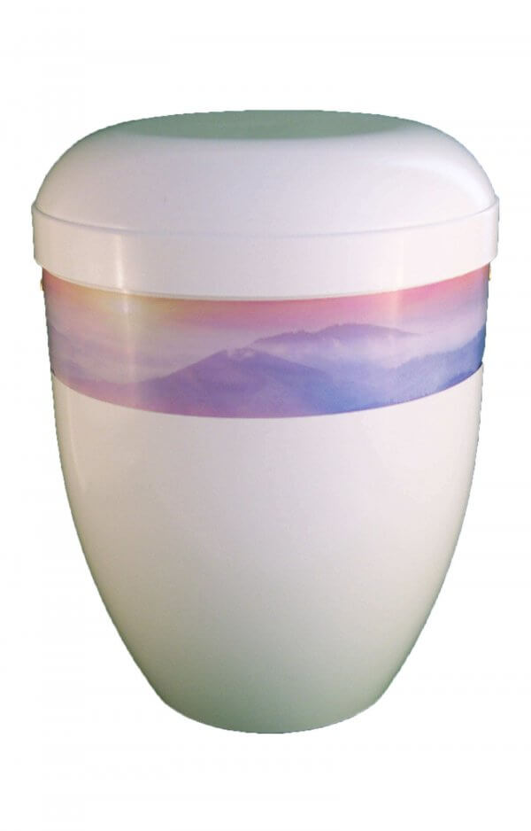 En Bwg3701 Panorama Biodigradable Urn White Glossy Mountain Sunrise