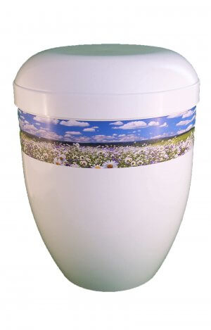 en BWG3703 biodigradable urn white glossy panorama flower meadow funeral urns on sale