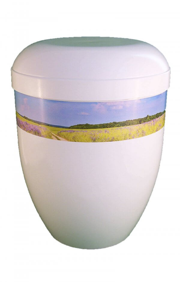 En Bwg3704 Panorama Urn White Glossy Meadow In The Sunshine Funeral Urns For Human Ashes
