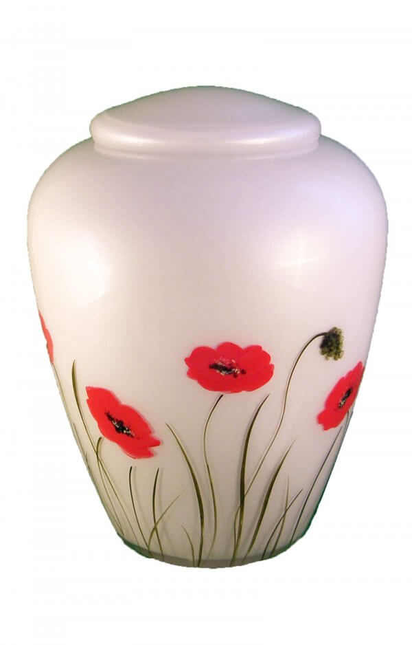 En G09 Funeral Glas Urn Poppy Hand Painted