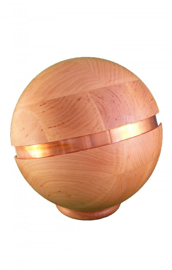 en HB3102 ball shape funeral urn wooden urns with metal decoration