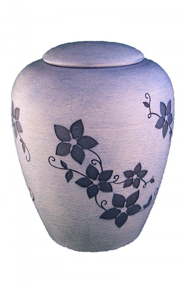 En K03 Ceramic Urn Flower Design Light Blue White