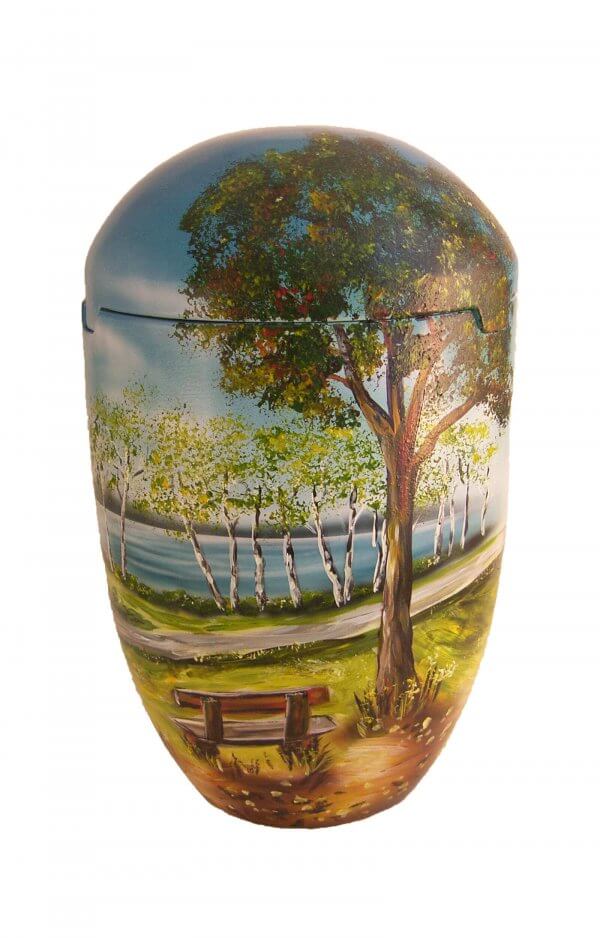 en SBB7024 sea urn tree bench lake sky blue light green urns on sale