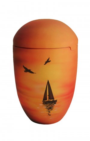 en SOB7027 sea urn sunset sailing boat yellow red orange funeral urns for human ashes on sale