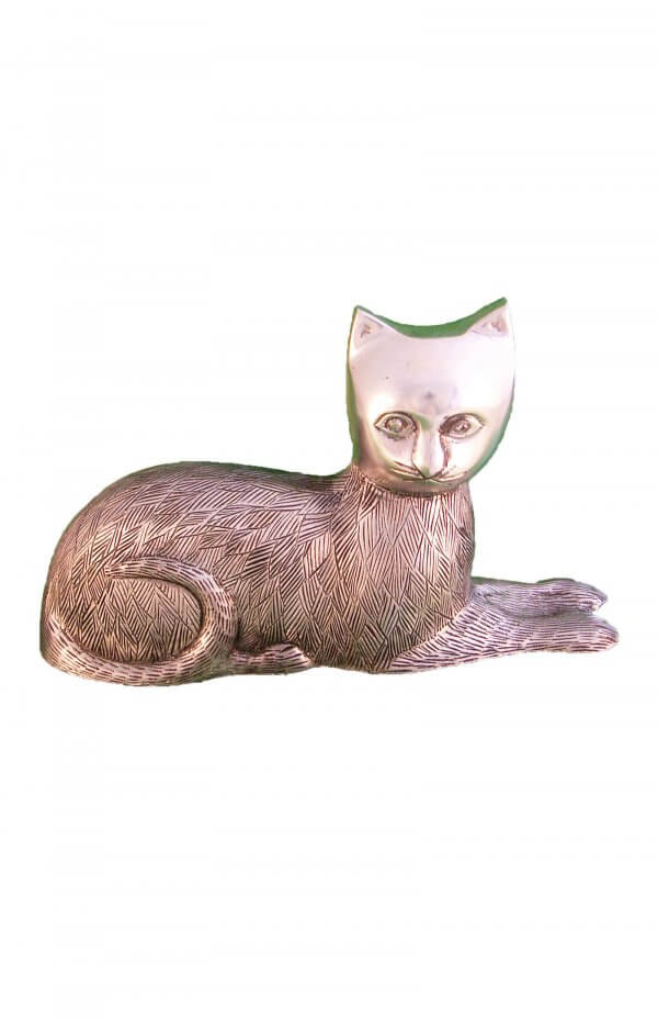 En Tib1202 Silver Sitting Cat Urn For Ashes