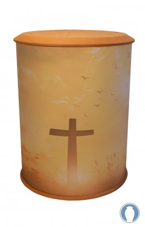 Heavenly Biodegradable Cremation Urn With A Divine Cross Depicted On Its Side