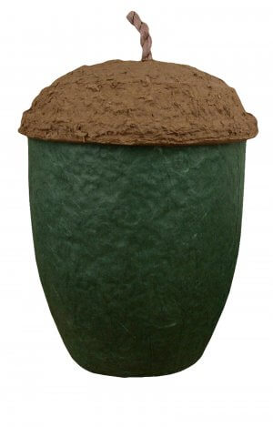 dark green acorn shape paper urn