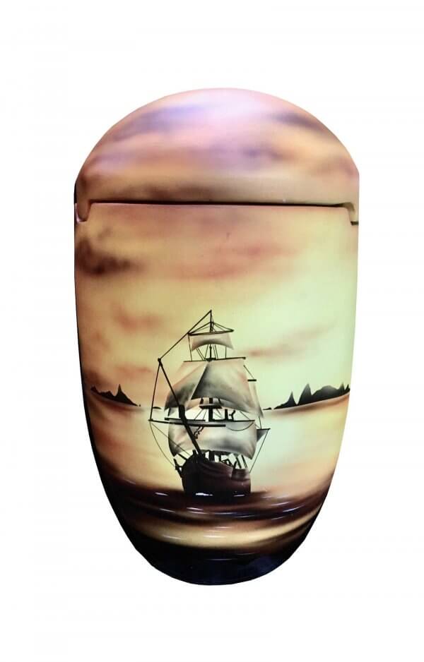 Hand Painted Sea Urn With A Boat In Sunset Light