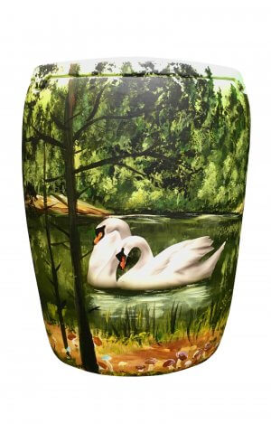 hand painted sea urn with swans