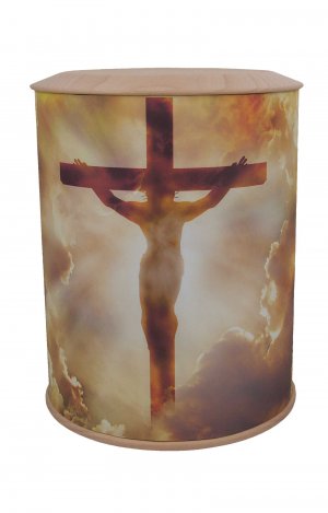 Biodegradable photo urn with cross and jesus