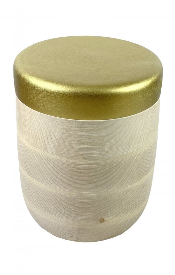 Maple Wooden Urn With Golden Lid