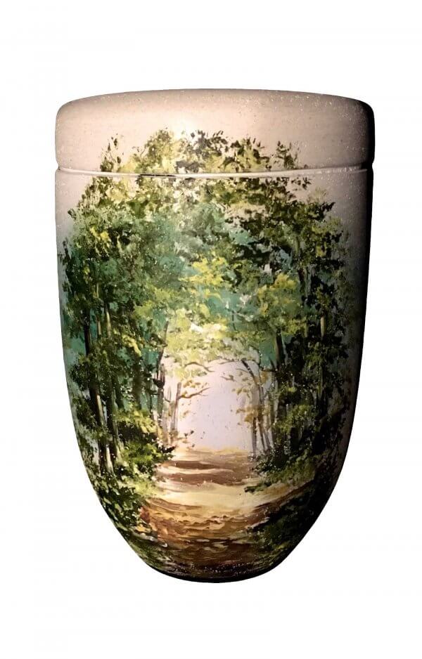 Biodegradable Urn Out Of Shell Limestone With Forest Path