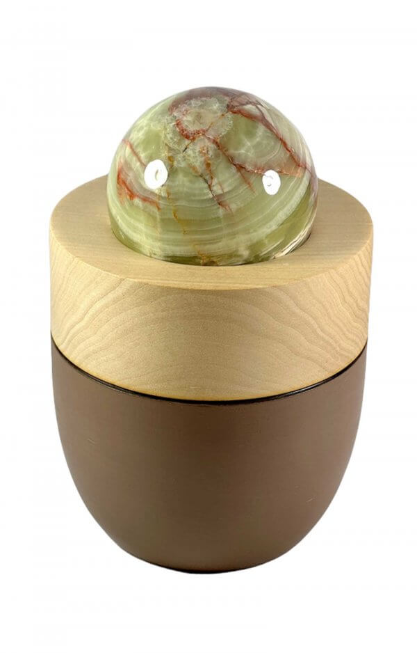 Basswood Pet Urn With Onyx Marble Ball And Chalk Paint Bottom