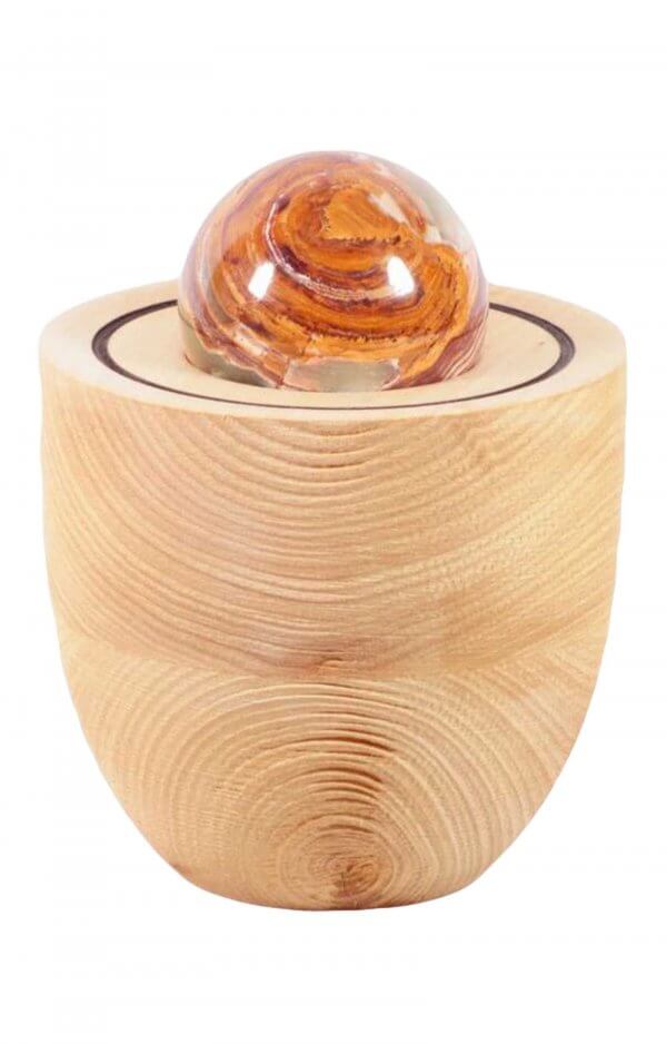 Basswood Pet Urn With Onyx Marble Ball And Brushed Surface