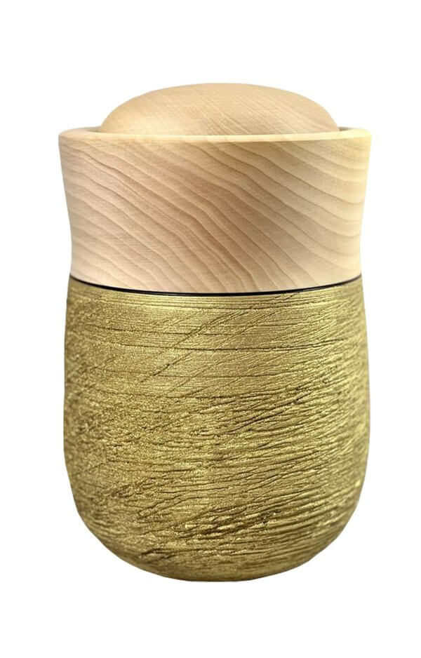 Wooden Basswood Urn With Golden Textured Surface