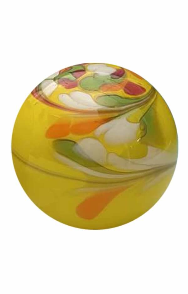 Glass Pet Urn Yellow Colorful Patterned