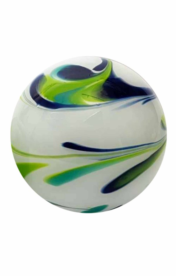 Glass Pet Urn Green White Patterned
