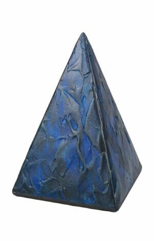 Ceramic Pet Urn pyramid shaped in blue