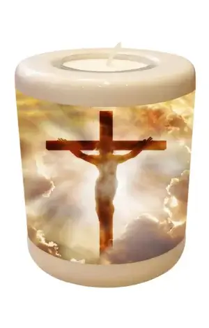 Memorial light with divine cross and jesus