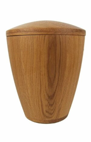 oak wood urn in light brown