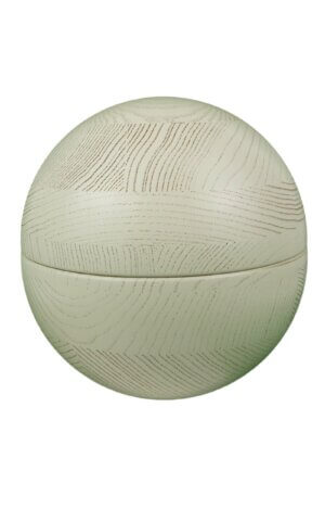 oak wood urn white round shape