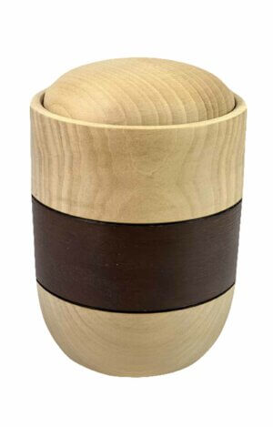 Wooden basswood urn with dark brown stripe