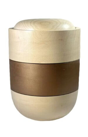 Wooden basswood urn with stripe in bronze