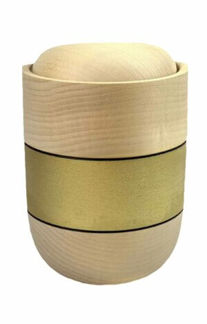 Wooden basswood urn with stripe in gold