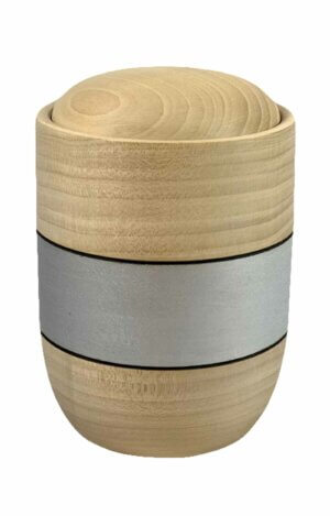 Wooden basswood urn with silver stripe