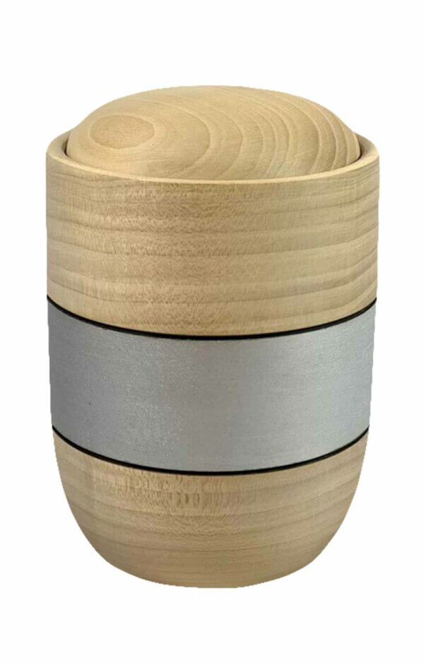 Wooden Basswood Urn With Silver Stripe