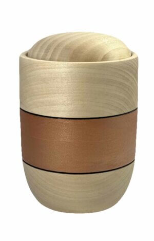 Wooden basswood urn with copper stripe