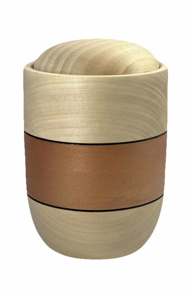 Wooden Basswood Urn With Copper Stripe