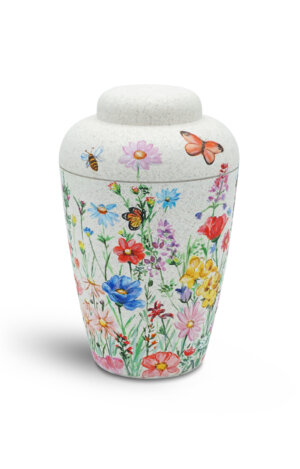 Pet Urn hand-painted Flower Meadow Butterfly and Bee colorful