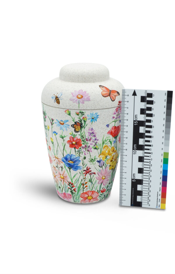 Pet Urn Hand-Painted Flower Meadow Butterfly And Bee Colorful With Scale