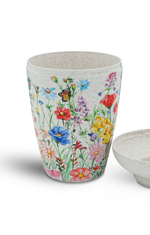 Pet Urn Hand-Painted Flower Meadow Colorful With Open Lid