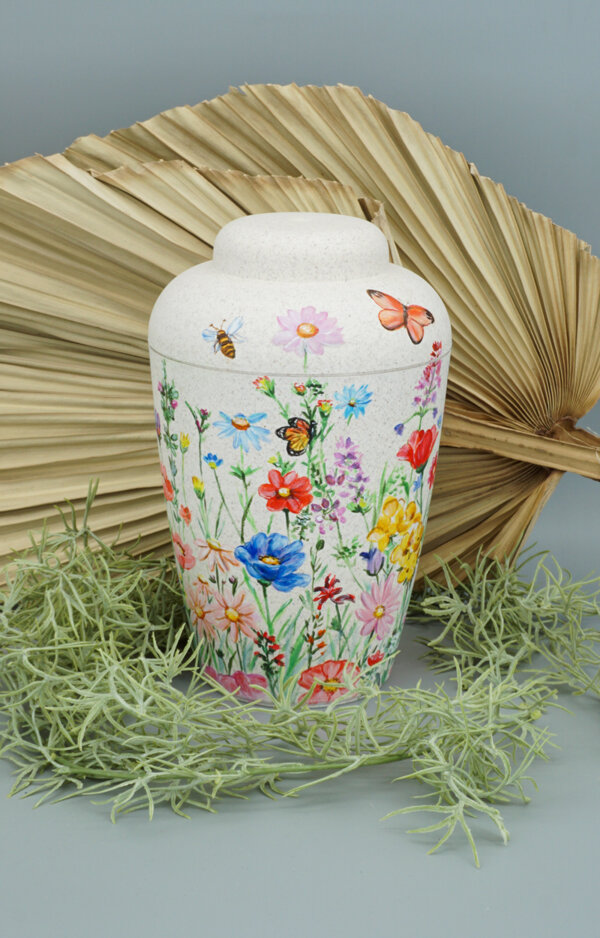 Pet Urn Hand-Painted Flower Meadow Colorful With Decoration